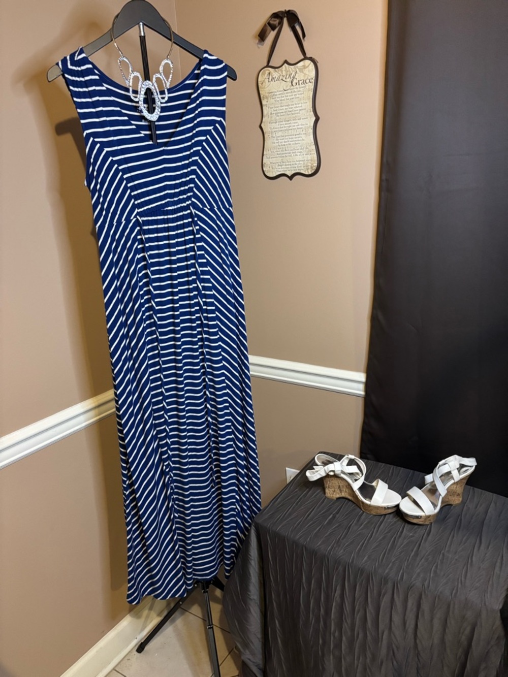 Isabel Maternity by Ingrid & Isabel Navy and White Striped Maxi Dress - Picture 4 of 6
